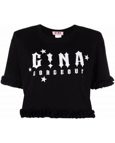 Укороченная футболка с логотипом Gina, черная