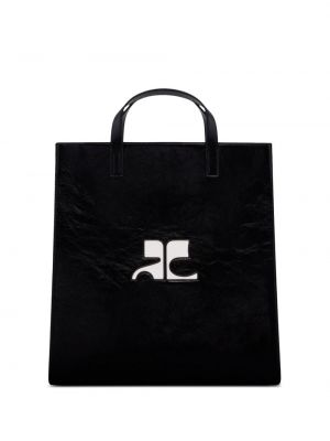 Usnjena nakupovalna torba Courreges črna