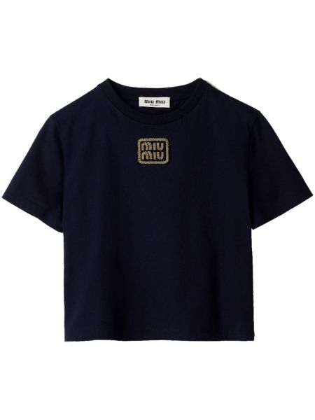 T-shirt en coton en jersey Miu Miu bleu