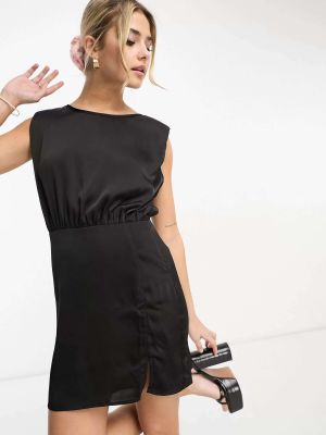 Атласное платье мини с подплечниками Gilli черное