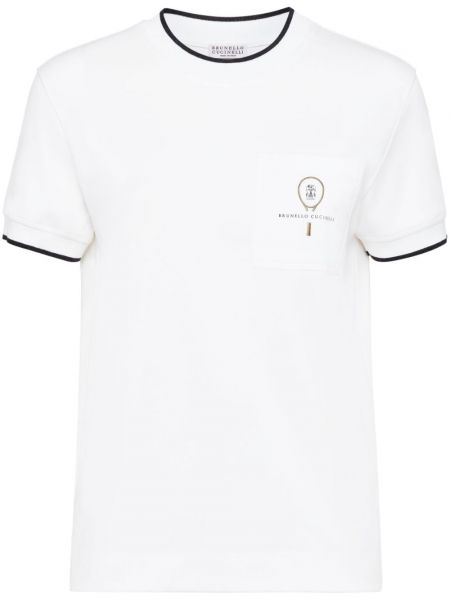 Kokvilnas t-krekls ar izšuvumiem Brunello Cucinelli balts