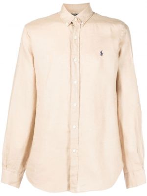 Lenvászon hímzett ing Polo Ralph Lauren bézs
