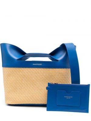 Плетени шопинг чанта с панделка Alexander Mcqueen синьо