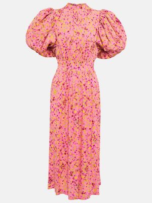 Virágos midi ruha Rotate Birger Christensen rózsaszín