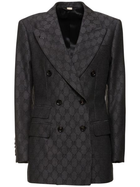 Jacquard ull dobbeltspent blazer Gucci grå