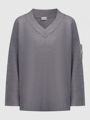 Шерстяной пуловер Moncler серый