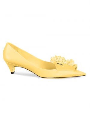 Туфли на каблуке в цветочек с принтом Prada желтые