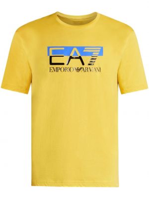 Kokvilnas t-krekls ar apdruku Ea7 Emporio Armani dzeltens