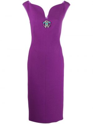 Midi obleka z v-izrezom Roberto Cavalli vijolična