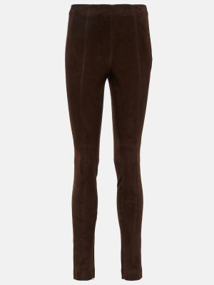 Замшевые брюки с высокой талией слим Polo Ralph Lauren коричневые