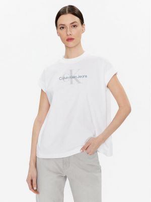 Tricou cu croială lejeră Calvin Klein Jeans alb