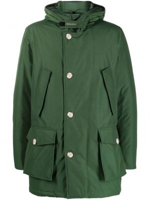 Пухено палто с качулка Woolrich зелено