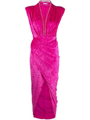 Коктейлна рокля с v-образно деколте Amen розово