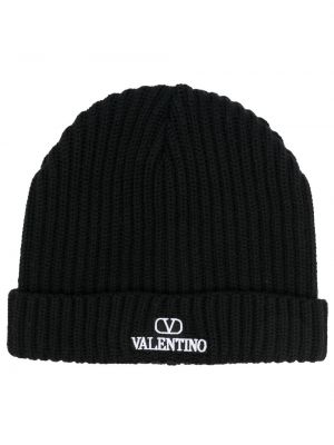 Vlnená čiapka s výšivkou Valentino čierna