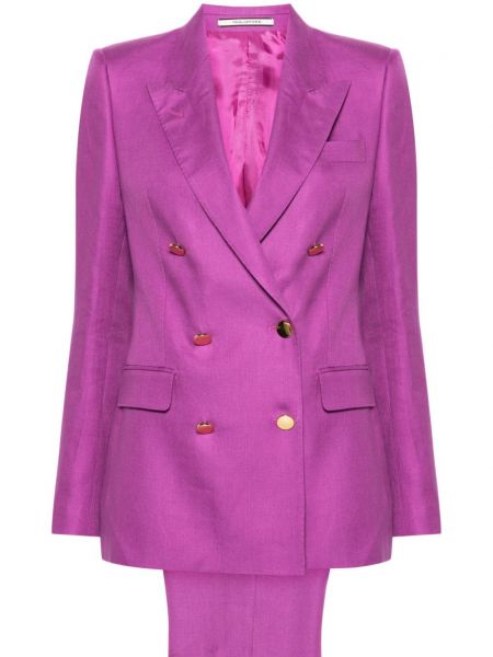 Lněný oblek Tagliatore fialový