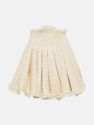 Plisované tvídové bavlněné mini sukně Balmain bílé