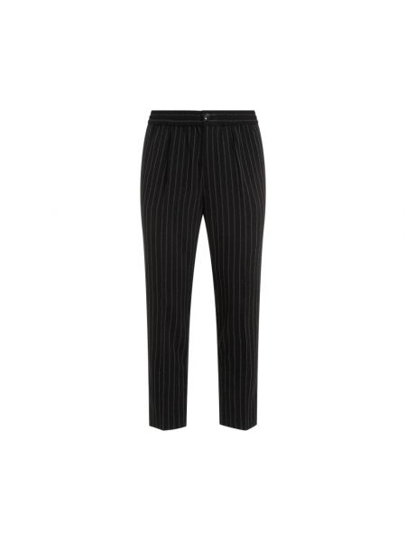 Obcisłe spodnie wełniane w paski Ami Paris czarne