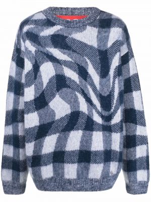 Плетен кариран пуловер с кръгло деколте 032c