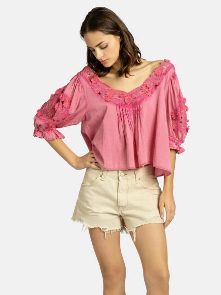 Блузка с вышивкой Free People розовая