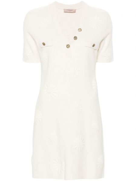 Πλεκτή φλοράλ φόρεμα με κέντημα Twinset λευκό