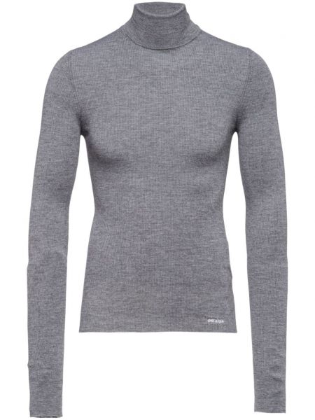 Кашмирен дълъг пуловер с принт Prada сиво