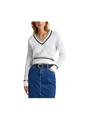 Sweter z dekoltem w serek Pepe Jeans biały
