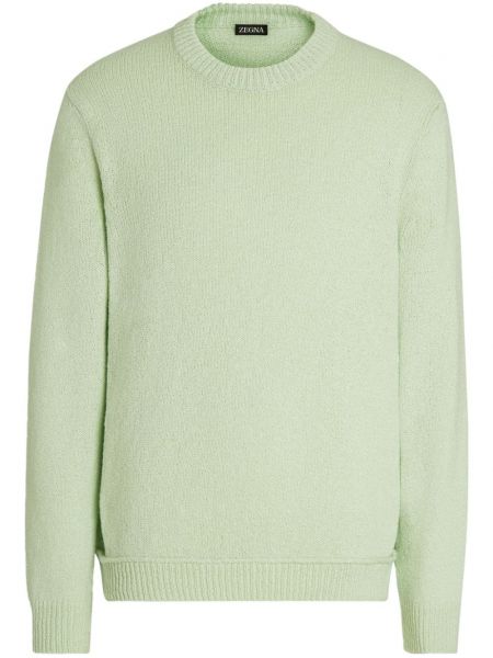 Bombažni pulover z okroglim izrezom Zegna zelena