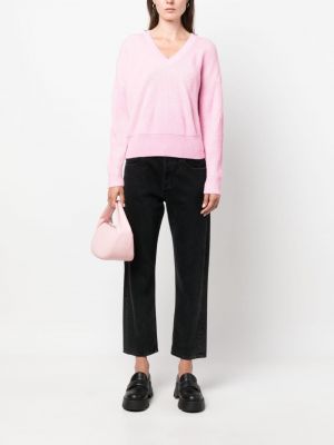 Sweter z dekoltem w serek Moschino Jeans różowy