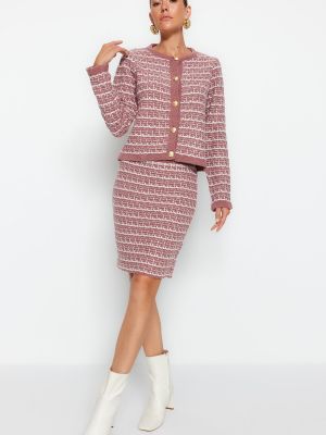 Dzianinowy garnitur tweedowy Trendyol różowy