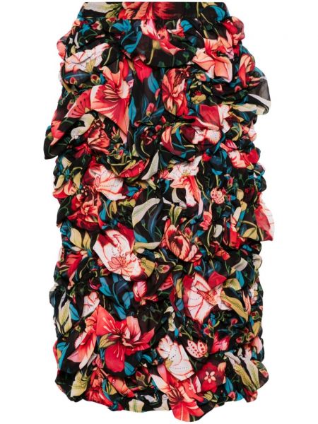 Midi suknja s cvjetnim printom s printom Comme Des Garçons crna