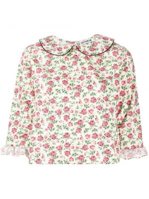Bluză din bumbac cu model floral cu imagine Batsheva verde