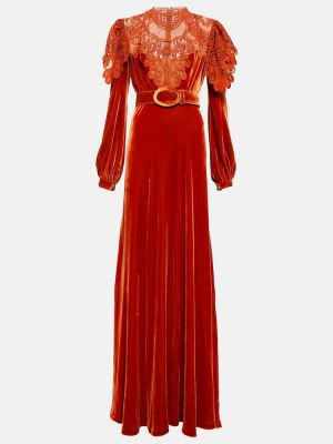 Aksamitna sukienka długa Costarellos brązowa