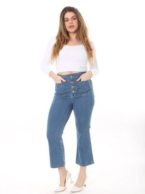 Jeansy na guziki z kieszeniami Sans niebieskie