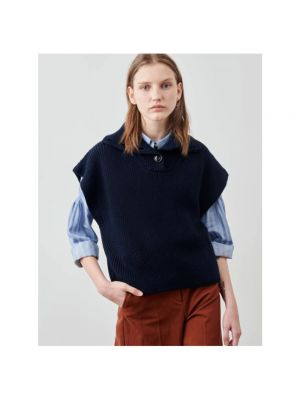 Jersey cuello alto de lana sin mangas de lana merino Sessun azul
