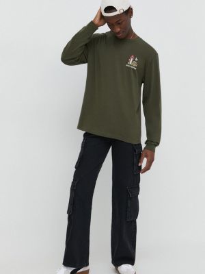 Bombažna majica z dolgimi rokavi z dolgimi rokavi Hollister Co. zelena