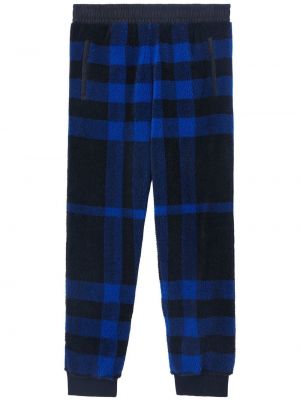 Kockované fleecové teplákové nohavice Burberry modrá