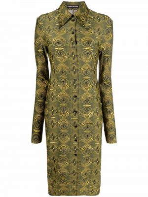 Sukienka długa klasyczna z nadrukiem z długim rękawem Kwaidan Editions - zielony