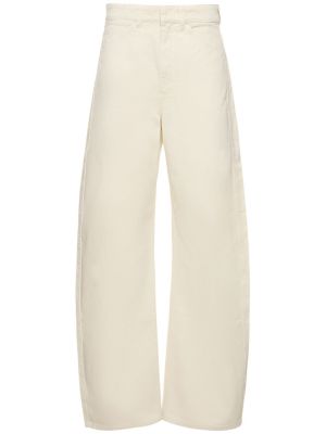 Bavlněné kalhoty s vysokým pasem Lemaire bílé