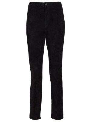 Ravne hlače z visokim pasom iz semiša Isabel Marant črna