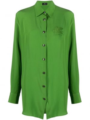 Svilena srajca z vezenjem Etro zelena
