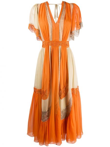 Vestido con bordado de seda Alberta Ferretti naranja