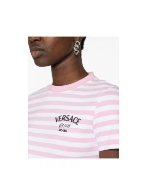 Koszulka w paski Versace różowa