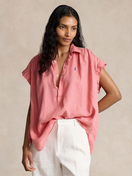 Blusa de lino manga corta Polo Ralph Lauren rosa