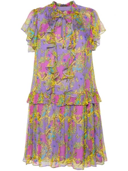 Sukienka koktajlowa w kwiatki z nadrukiem Nissa fioletowa