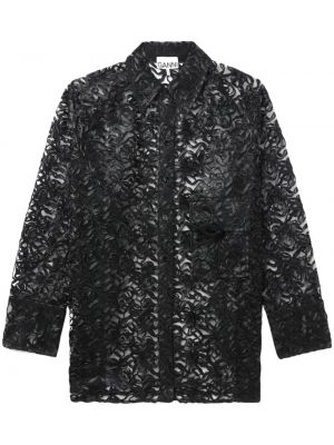 Bluză cu broderie transparente Ganni negru