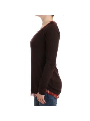 Sweter z okrągłym dekoltem Roberto Cavalli brązowy