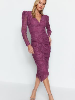 Drapované priliehavé večerné šaty Trendyol fialová