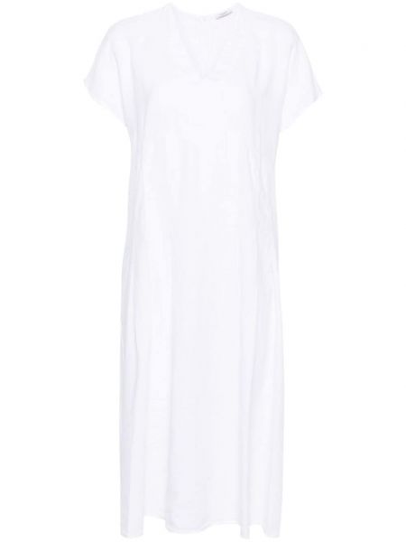 Bílé plisované lněné midi šaty Peserico