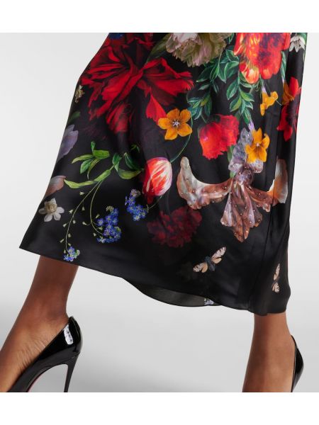 Květinové hedvábné saténové midi šaty Camilla