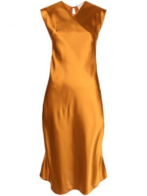 Satenska midi obleka z v-izrezom Forte_forte oranžna